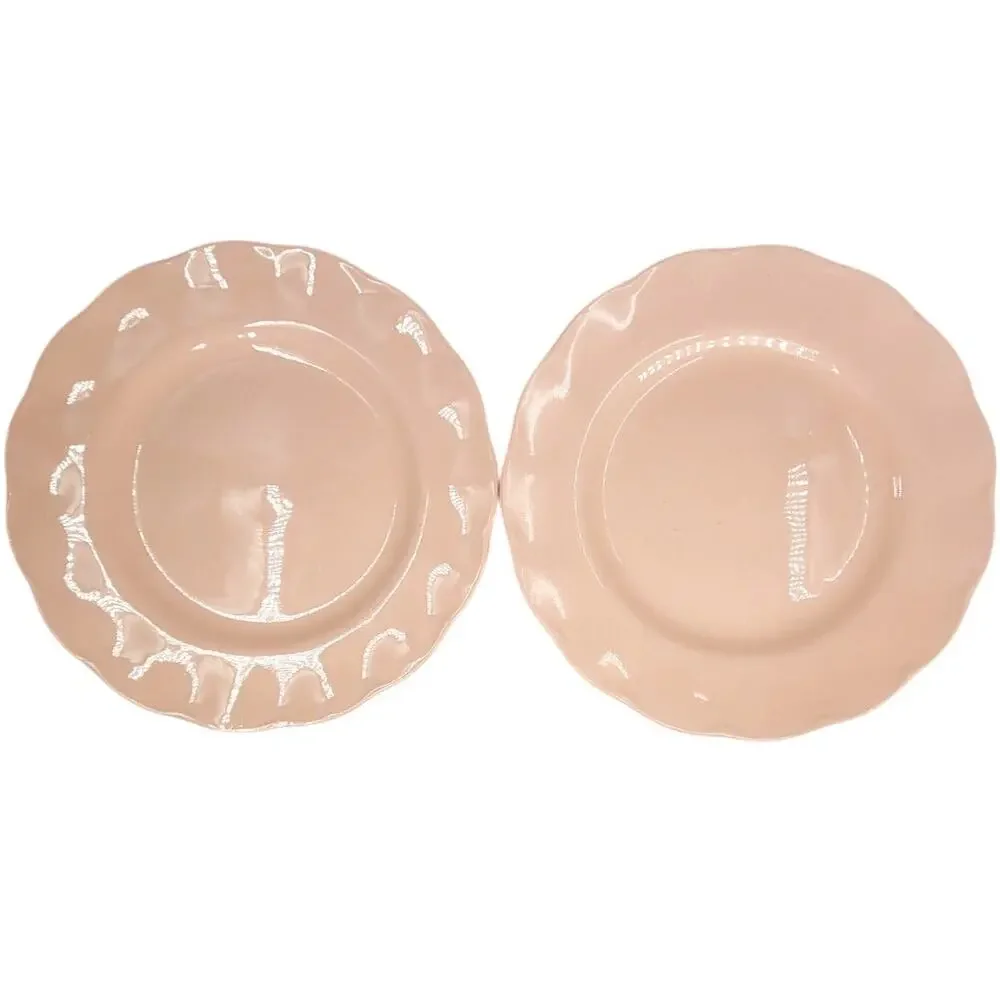 Grindley Peach Petal Pink Dessert Plates Set of‎ 2 Wavy Rim Vintage Cottage 1-3